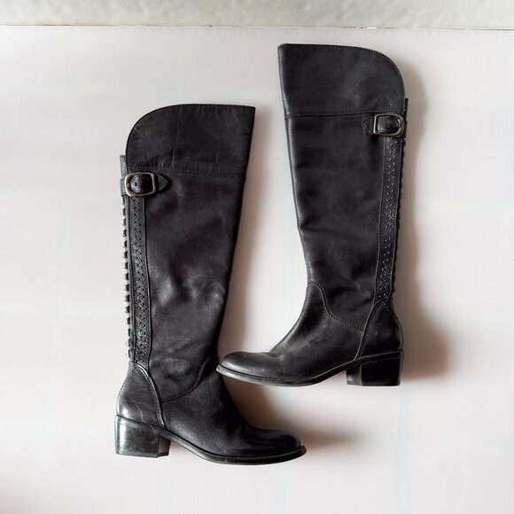 Vince Camuto Shoes - Vince Camuto Over the Knee High Black Leather Studded w/ Zipper Boots Size 6